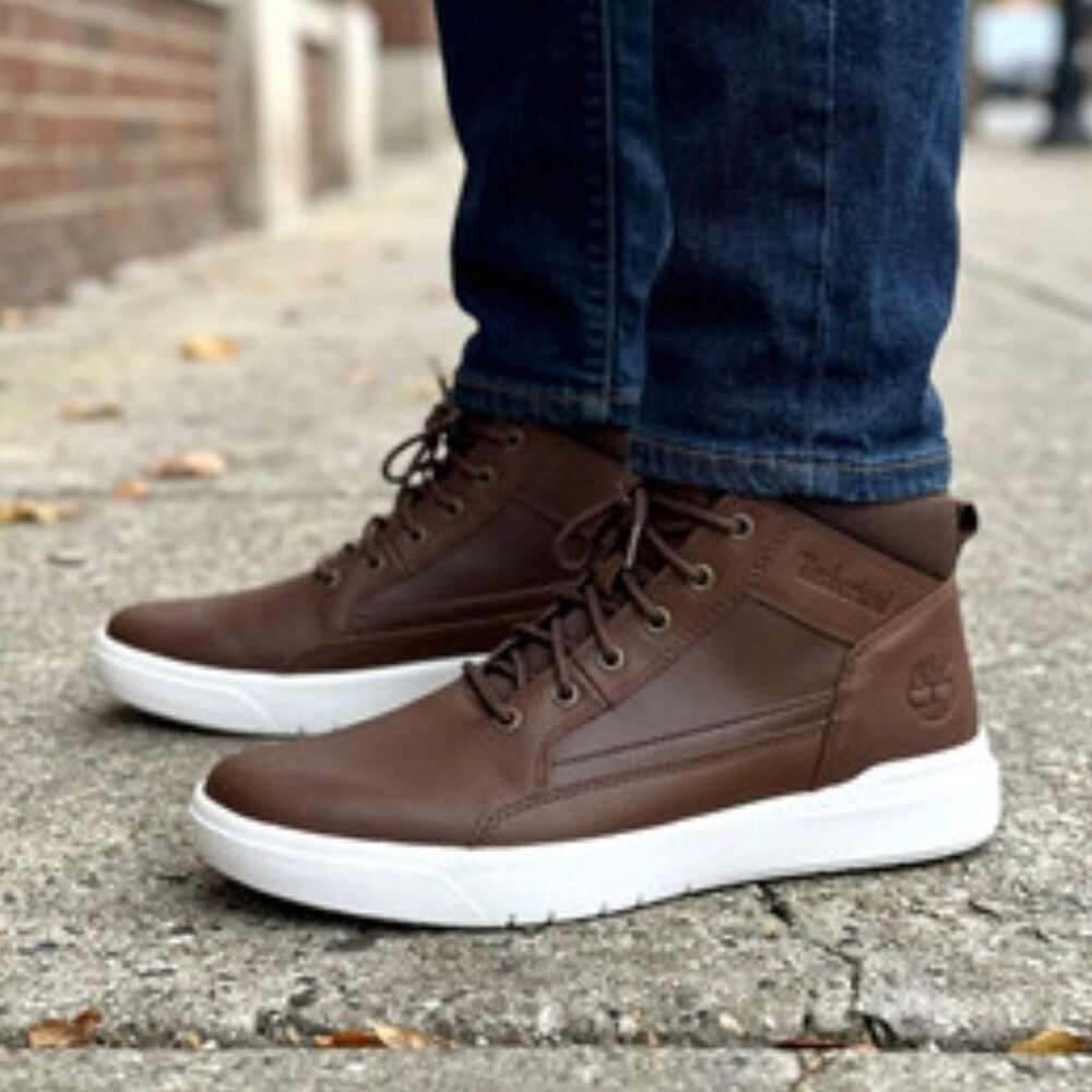 Timberland Men's Allston Brown Mid Leather Sneaker Boots Size 9
